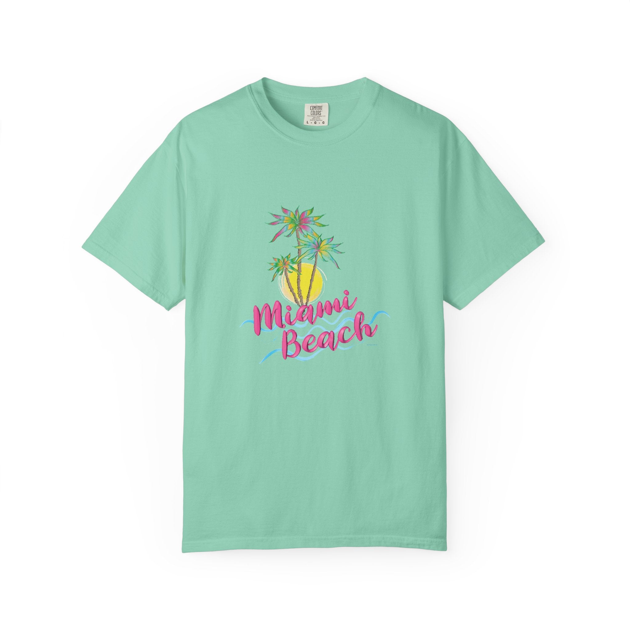 MIAMI BEACH Palm Sunset Graphic Unisex Garment-Dyed T-shirt