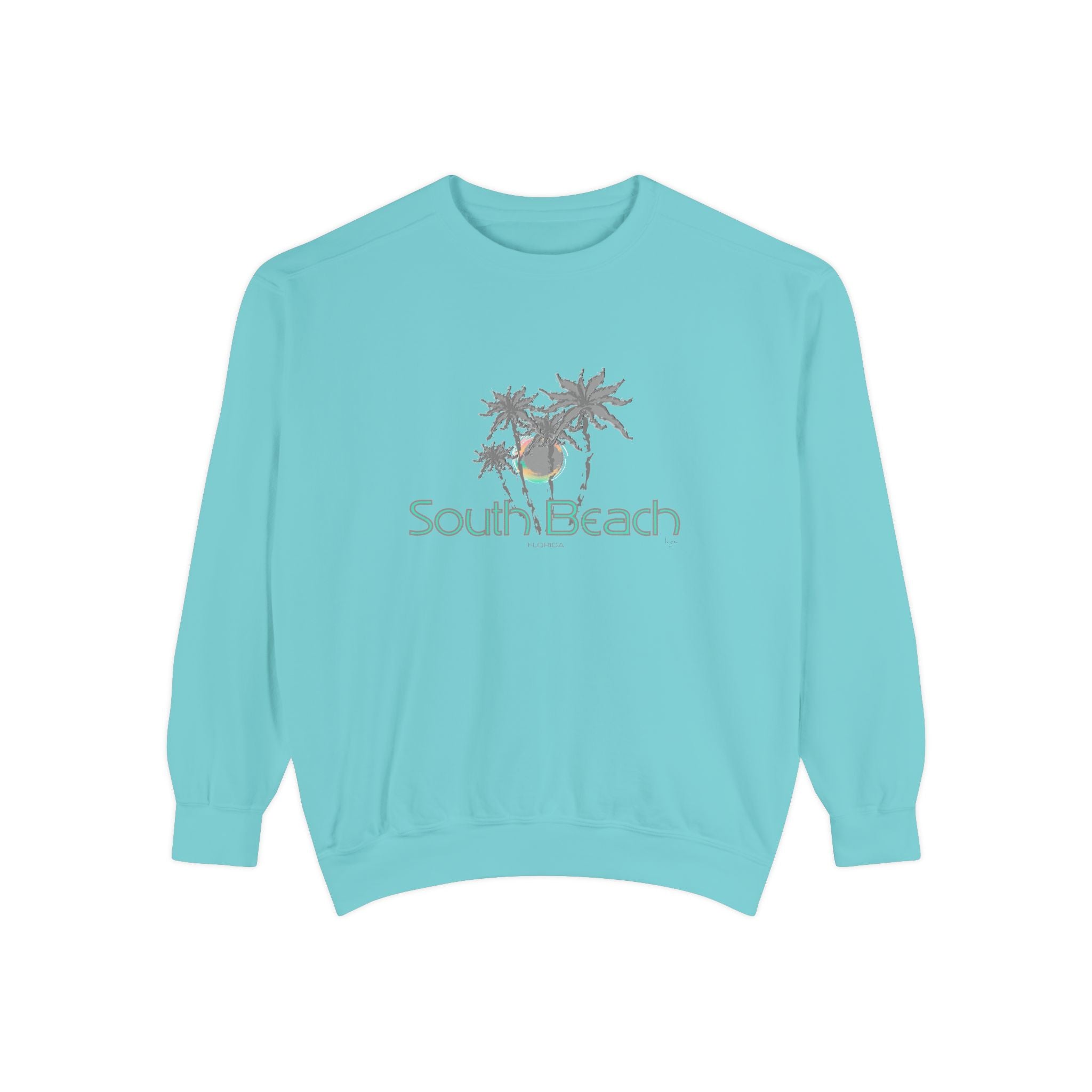 Miami Beach Palm Tree Graphic Sweatshirt - Unisex Garment-Dyed Sweatshirt