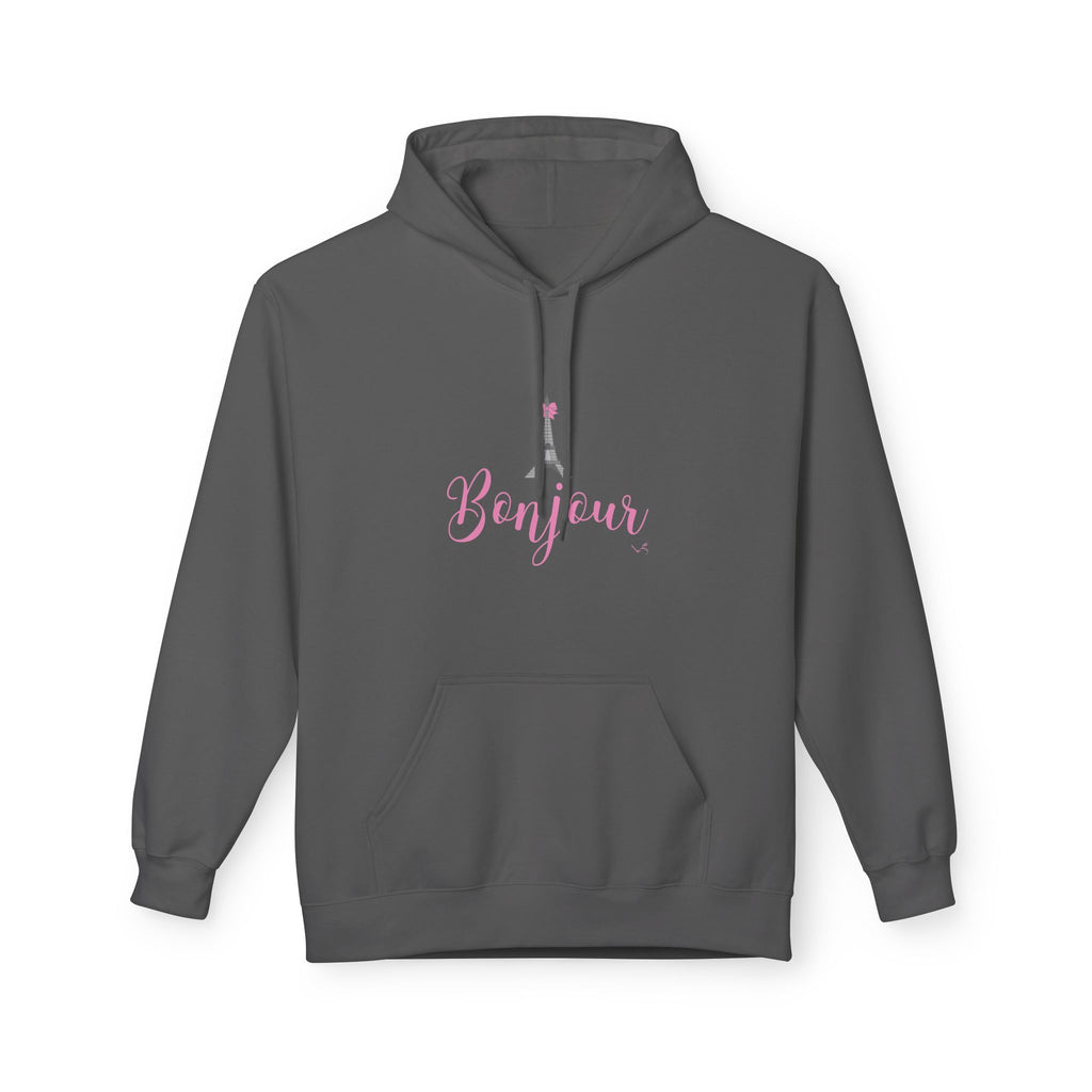 Bonjour Paris Eiffel Tower Graphic Hoodie - Unisex Midweight Softstyle Fleece Hoodie
