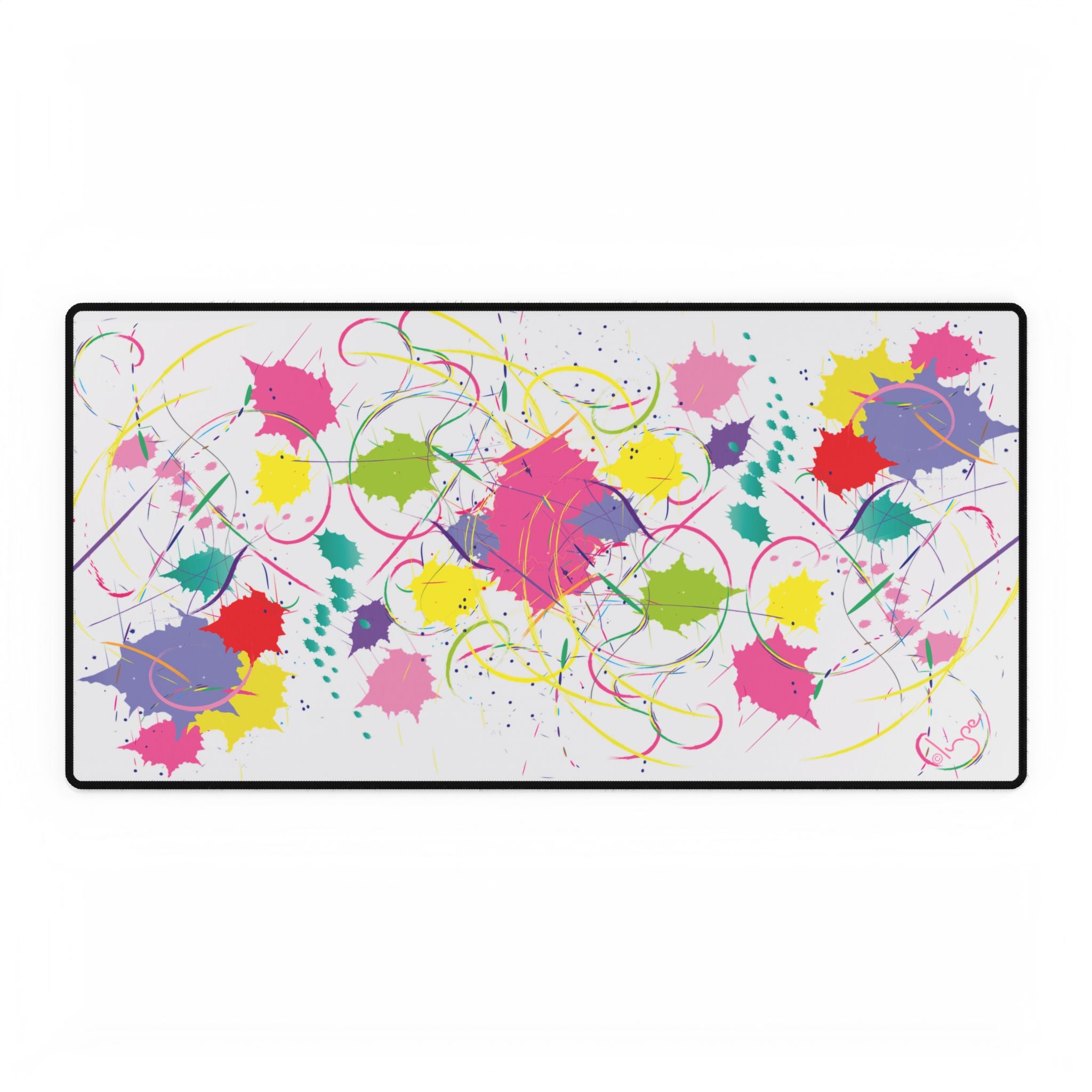 Colorful Abstract Paint Splatter Art Large Desk Mat