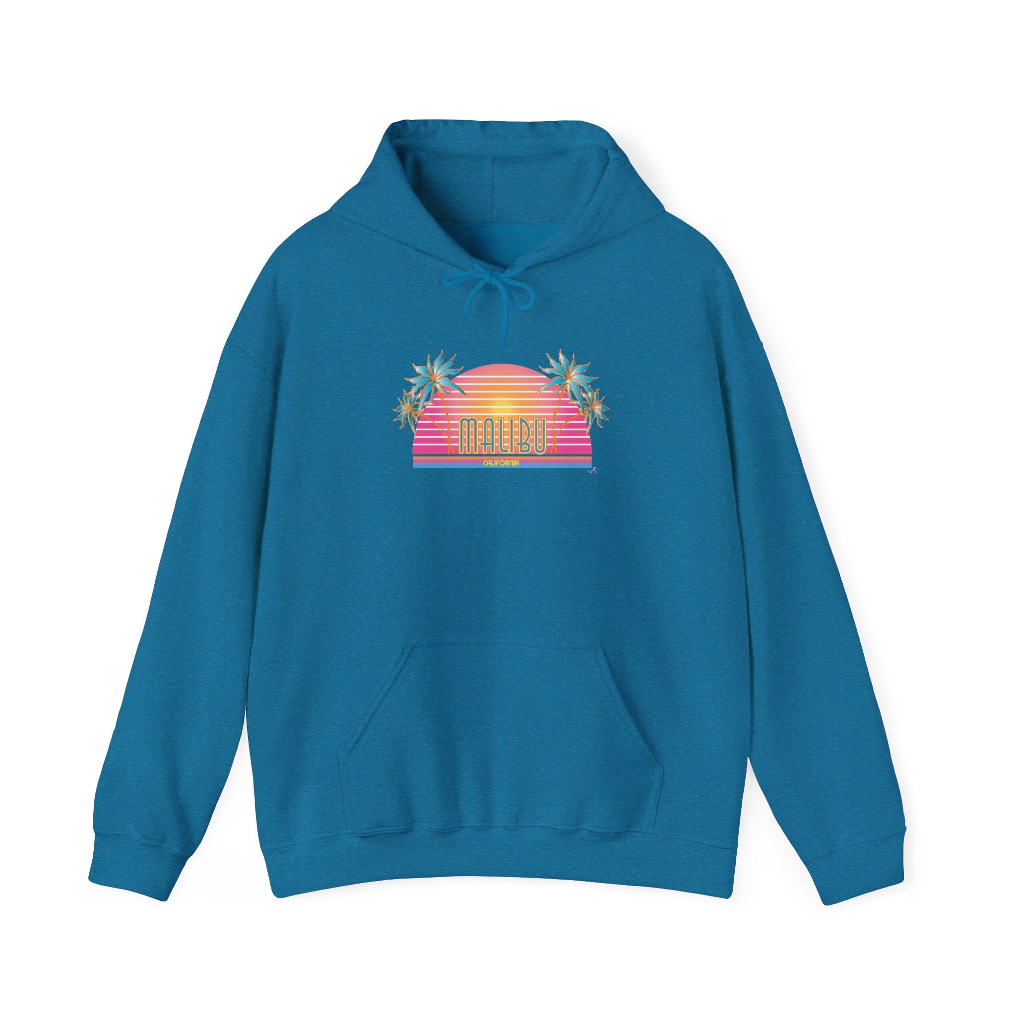 Retro Malibu Sunset Hoodie — Palm Tree Tropical Graphic