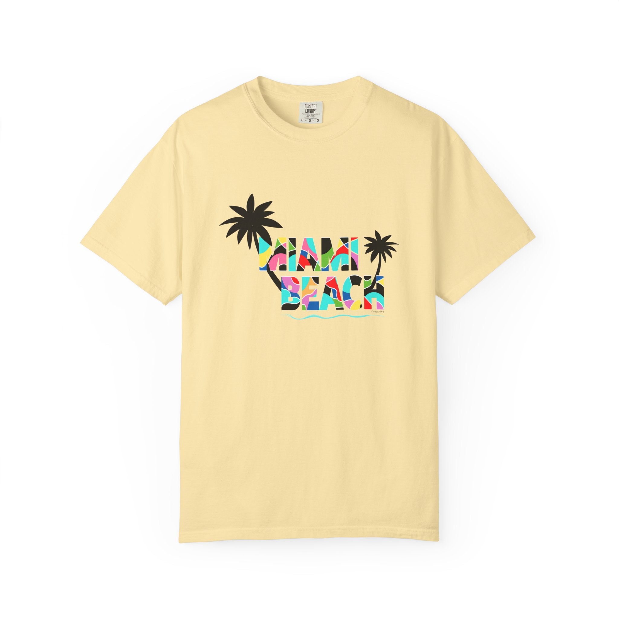 MIAMI BEACH Color Block Graphic Unisex Garment-Dyed T-shirt