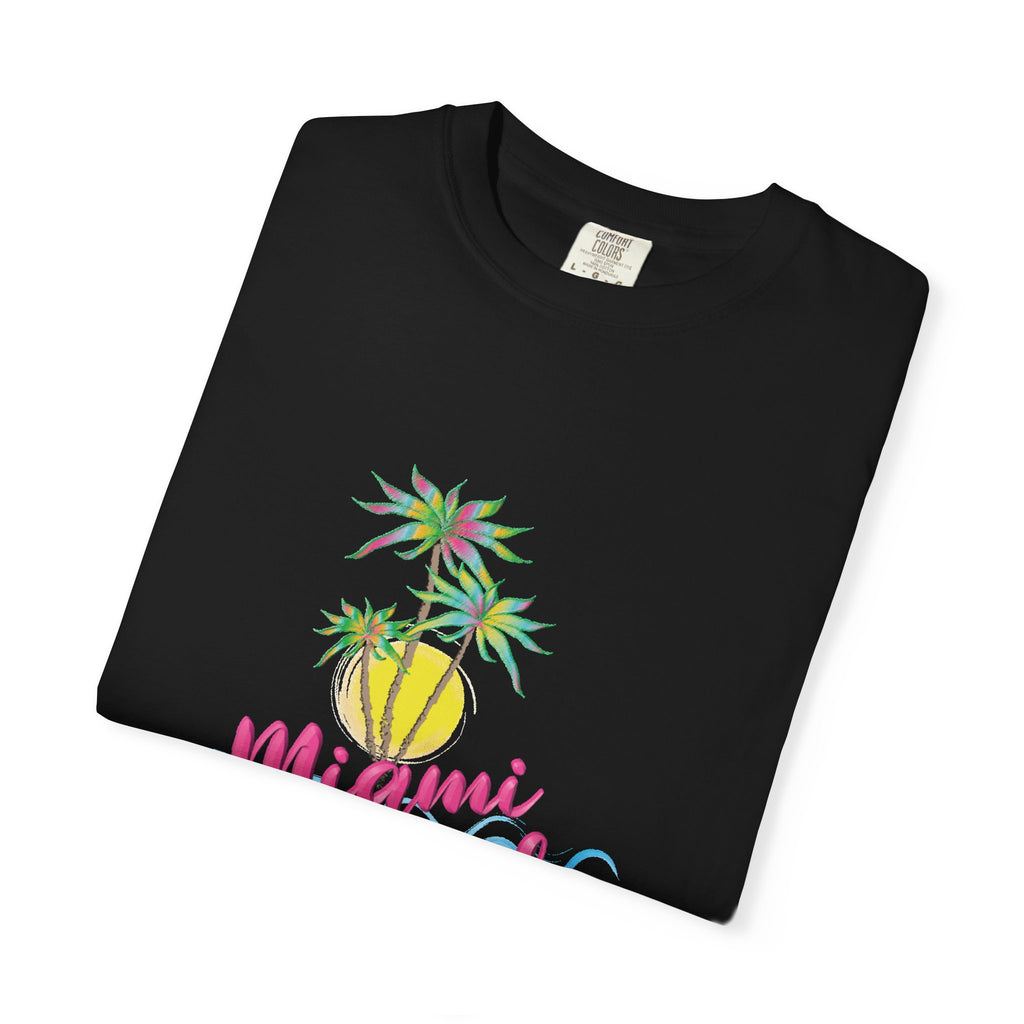 MIAMI BEACH Palm Sunset Graphic Unisex Garment-Dyed T-shirt